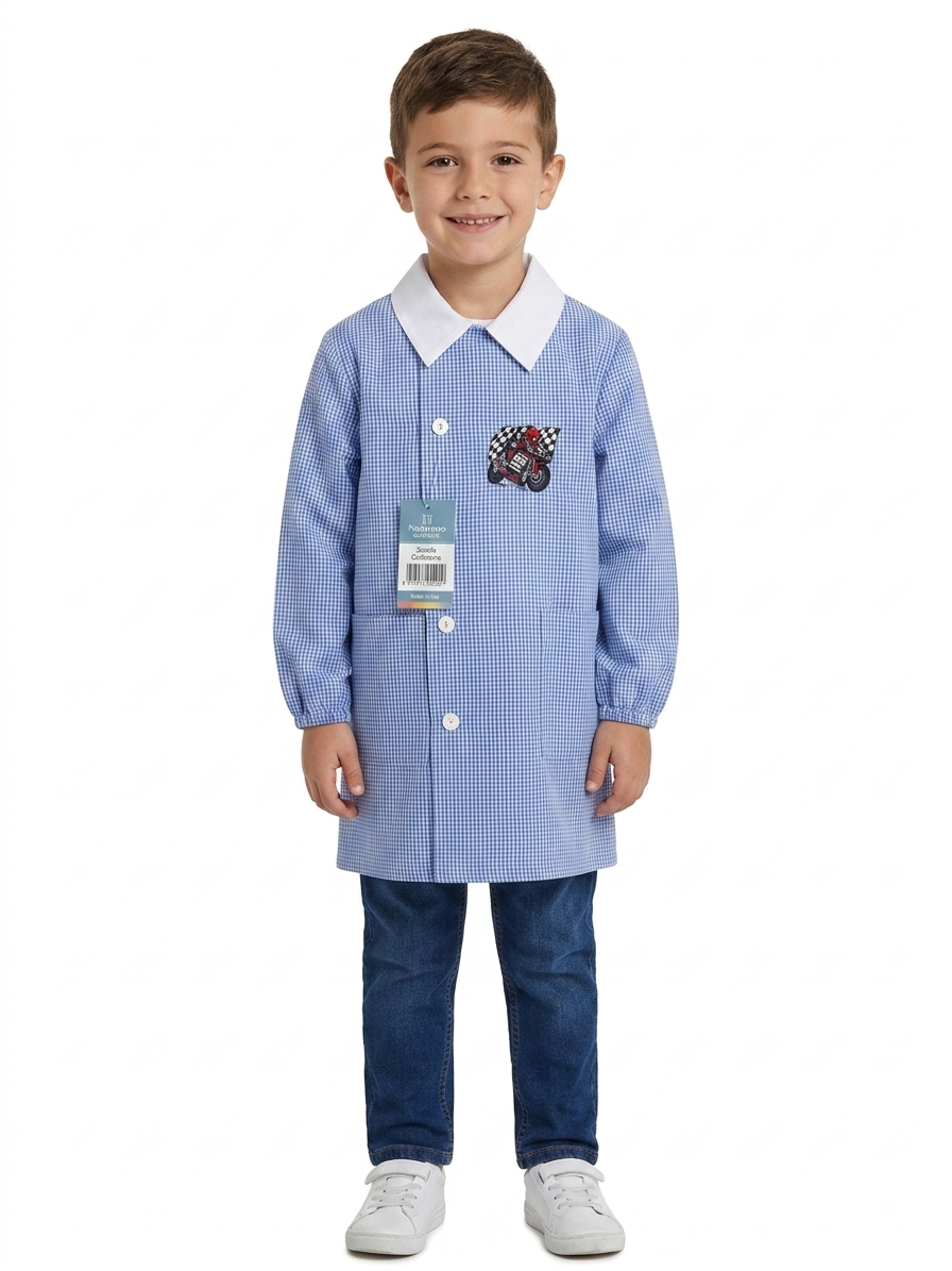 Grembiule  Quadretti Azzurro - Celeste Asilo Bambino -  A01