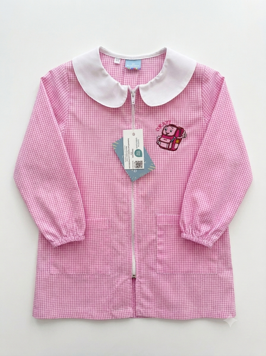 Grembiule Asilo Quadretti Rosa Zip Bambina - A04