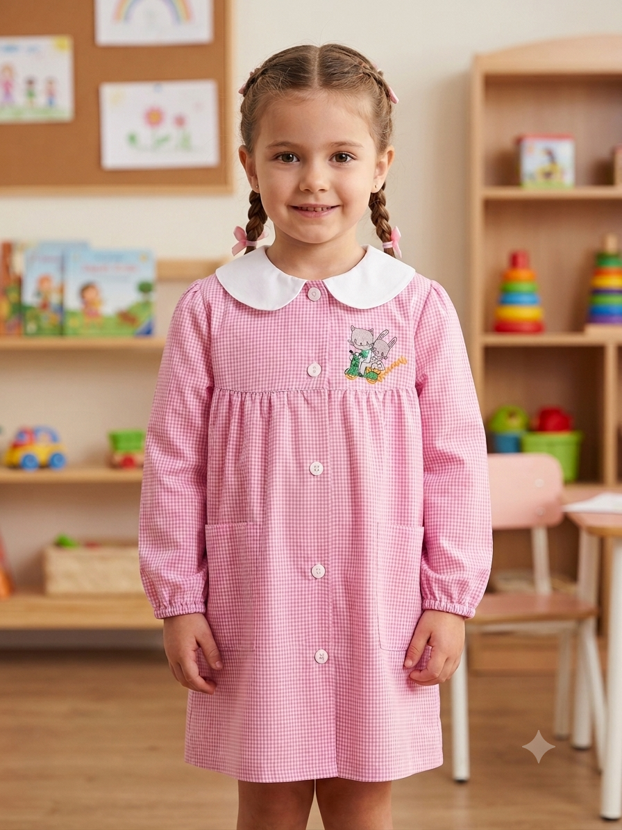Grembiule Scuola Asilo Quadretti Rosa Bambina -  A05