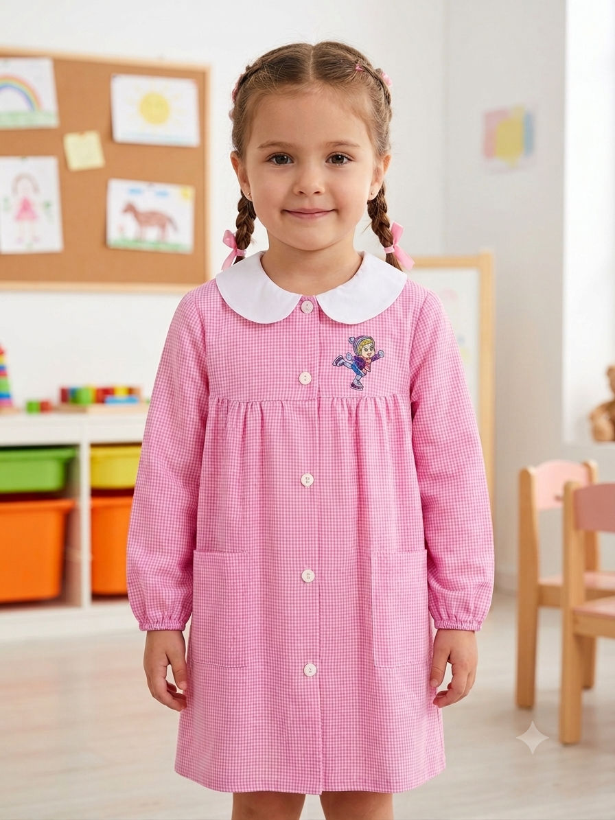 Grembiule Scuola Asilo Rosa Quadretti Bambina - A06