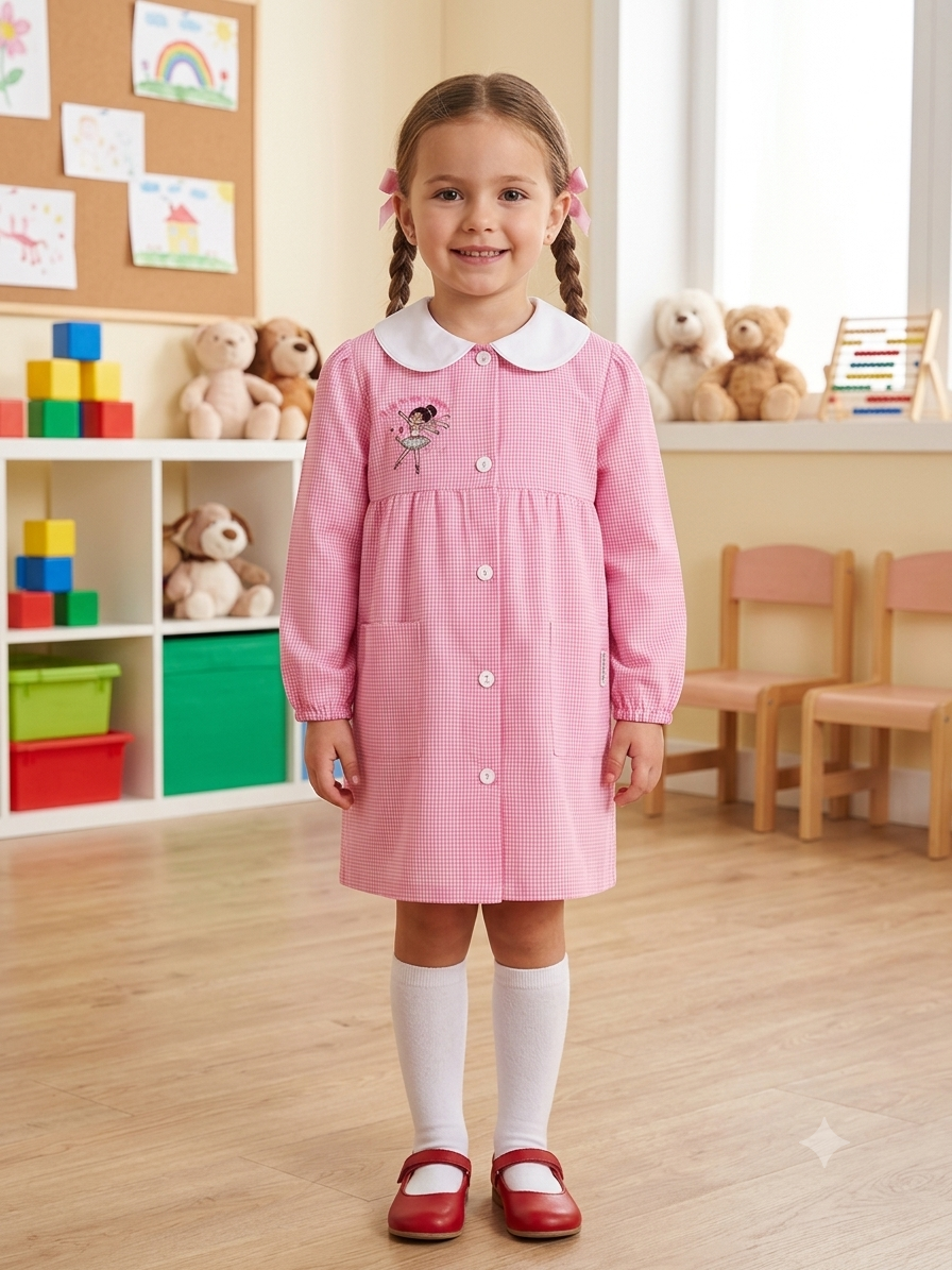 Grembiule Scuola Asilo Rosa Quadretti Bambina - A07
