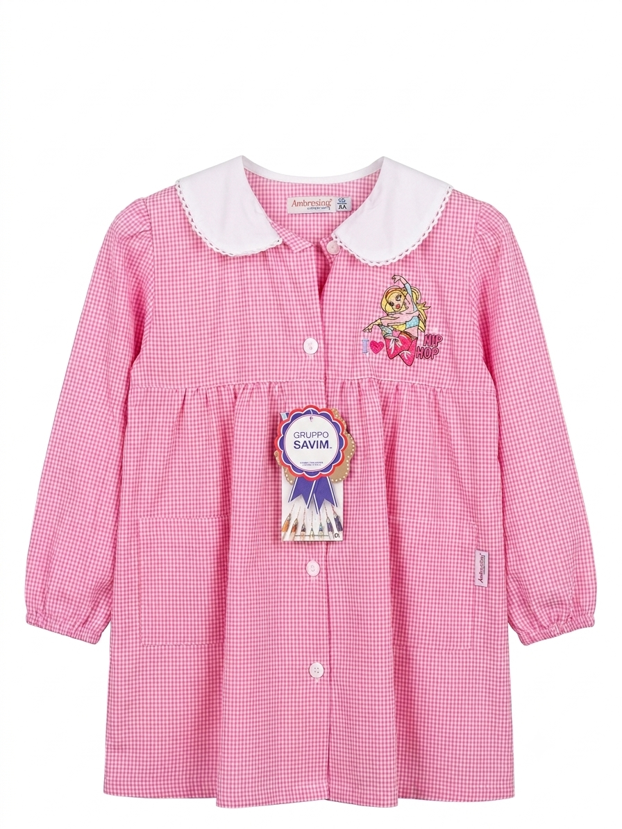 Grembiule Scuola Asilo Rosa Quadretti Bambina - A08