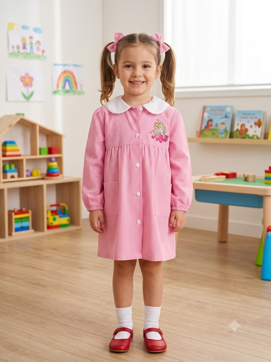 Grembiule Scuola Asilo Rosa Quadretti Bambina - A08