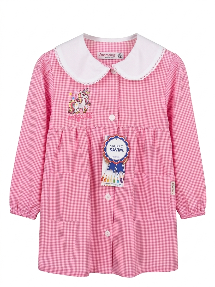 Grembiule Scuola Asilo Quadretti Rosa Bambina - A09