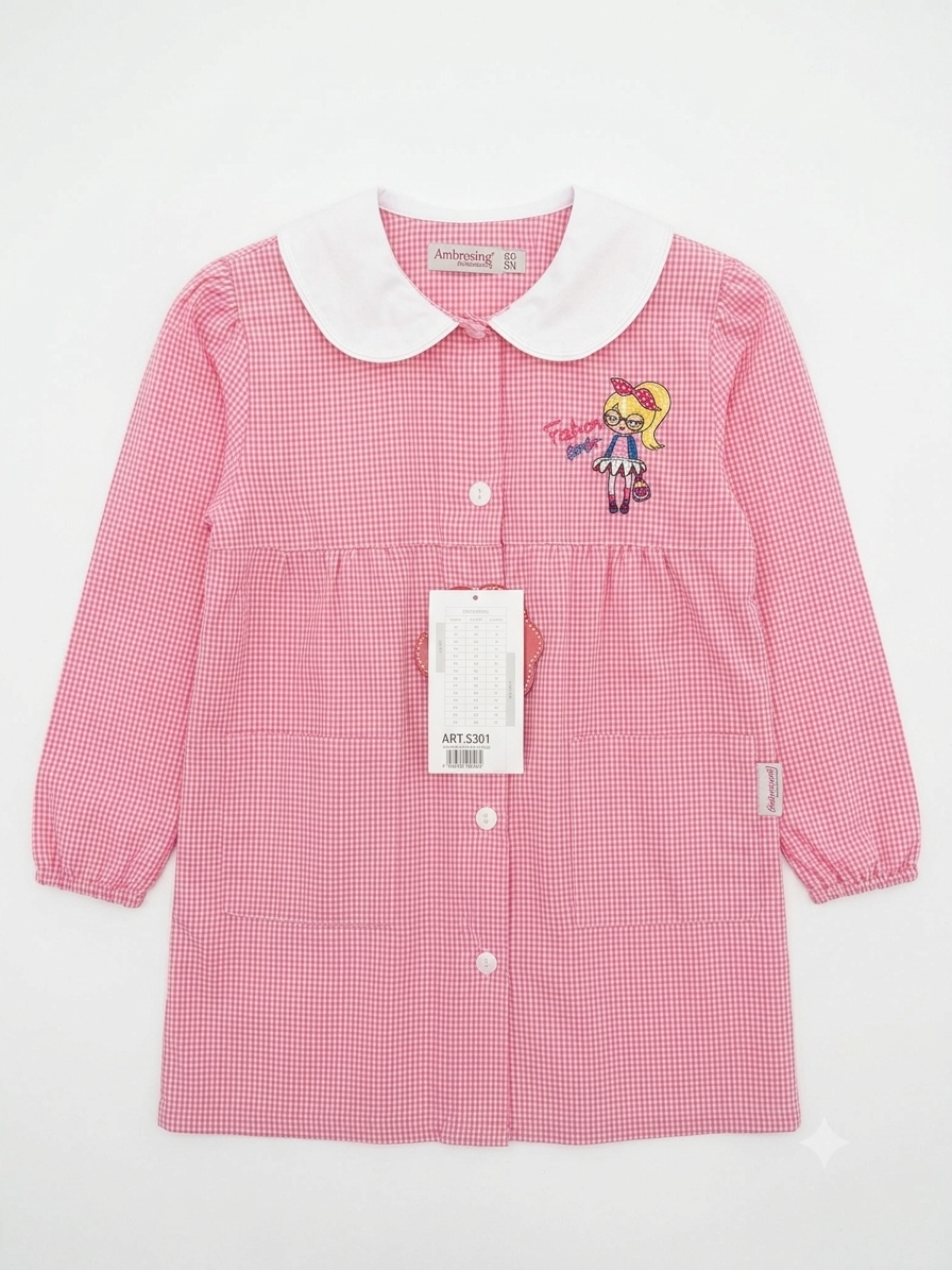 Grembiule Scuola Asilo Rosa Quadretti Bambina - A10