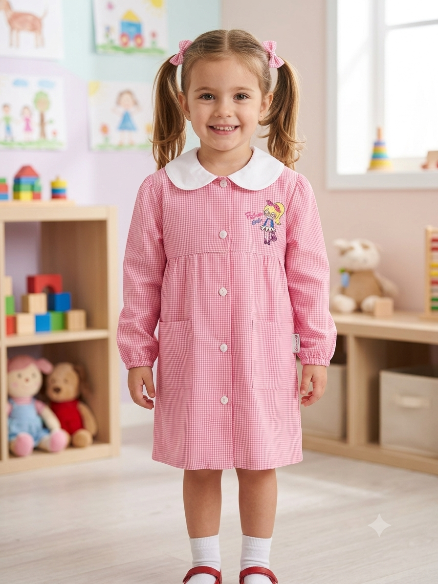 Grembiule Scuola Asilo Rosa Quadretti Bambina - A10