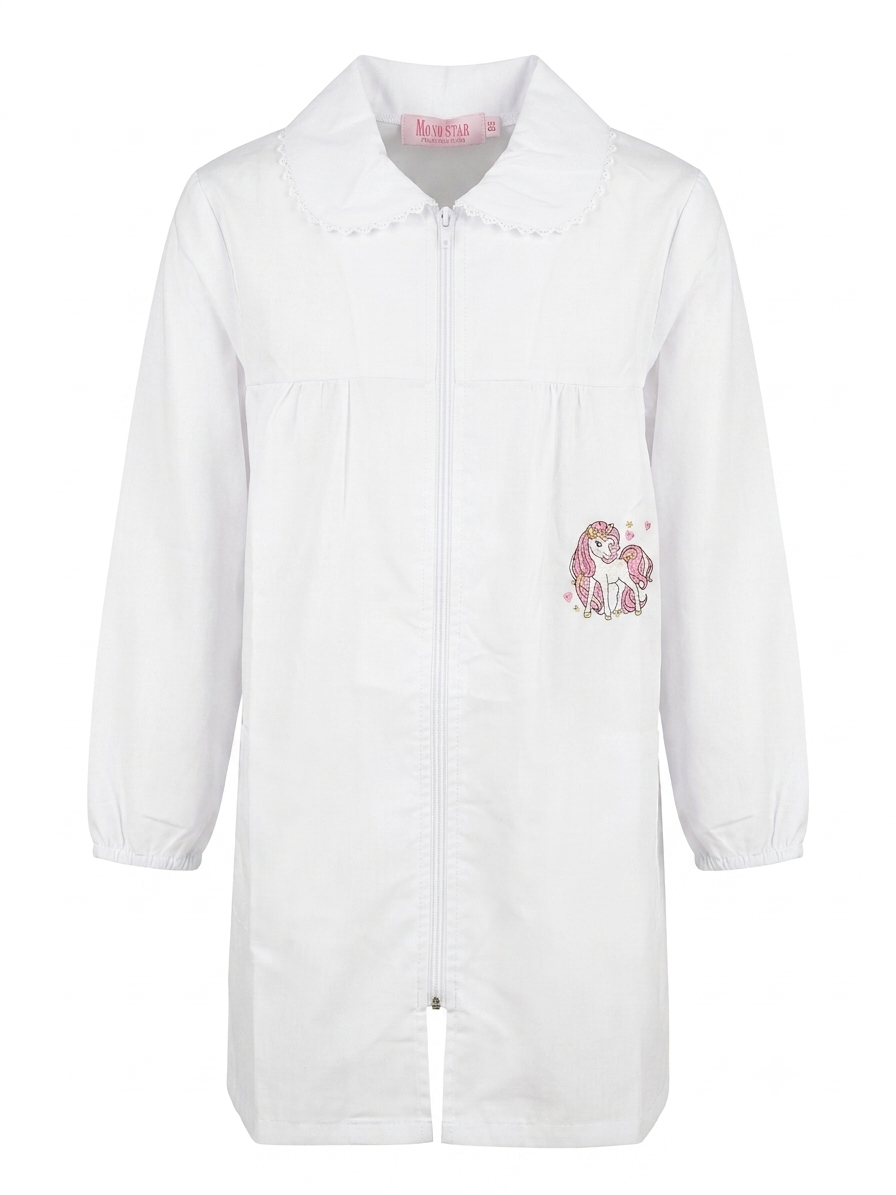 Grembiule Bianco Zip Scuola Elementare Bambina - F05