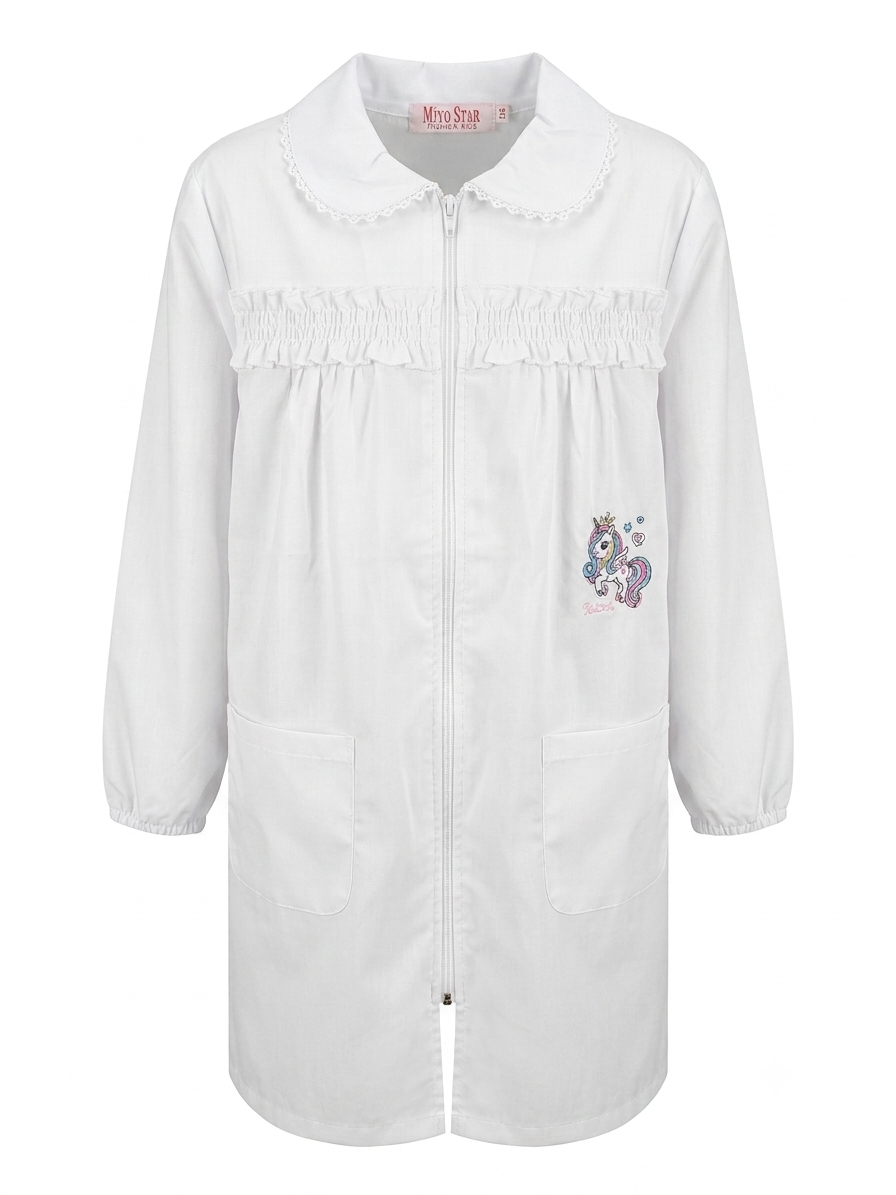 Grembiule Bianco Scuola Elementare con Chiusura Zip Bambina - F06