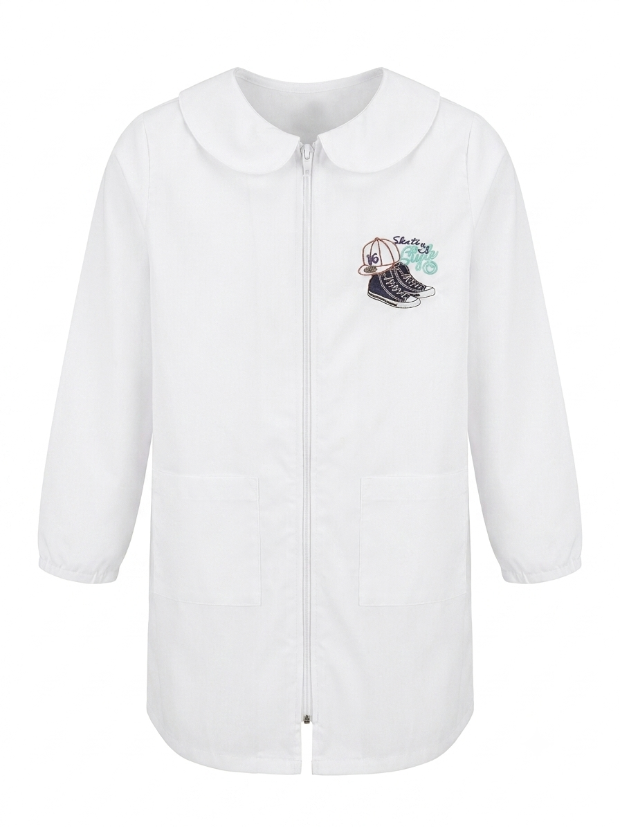 Grembiule Bianco Scuola Elementare Con Chiusura Zip Bambina - F07