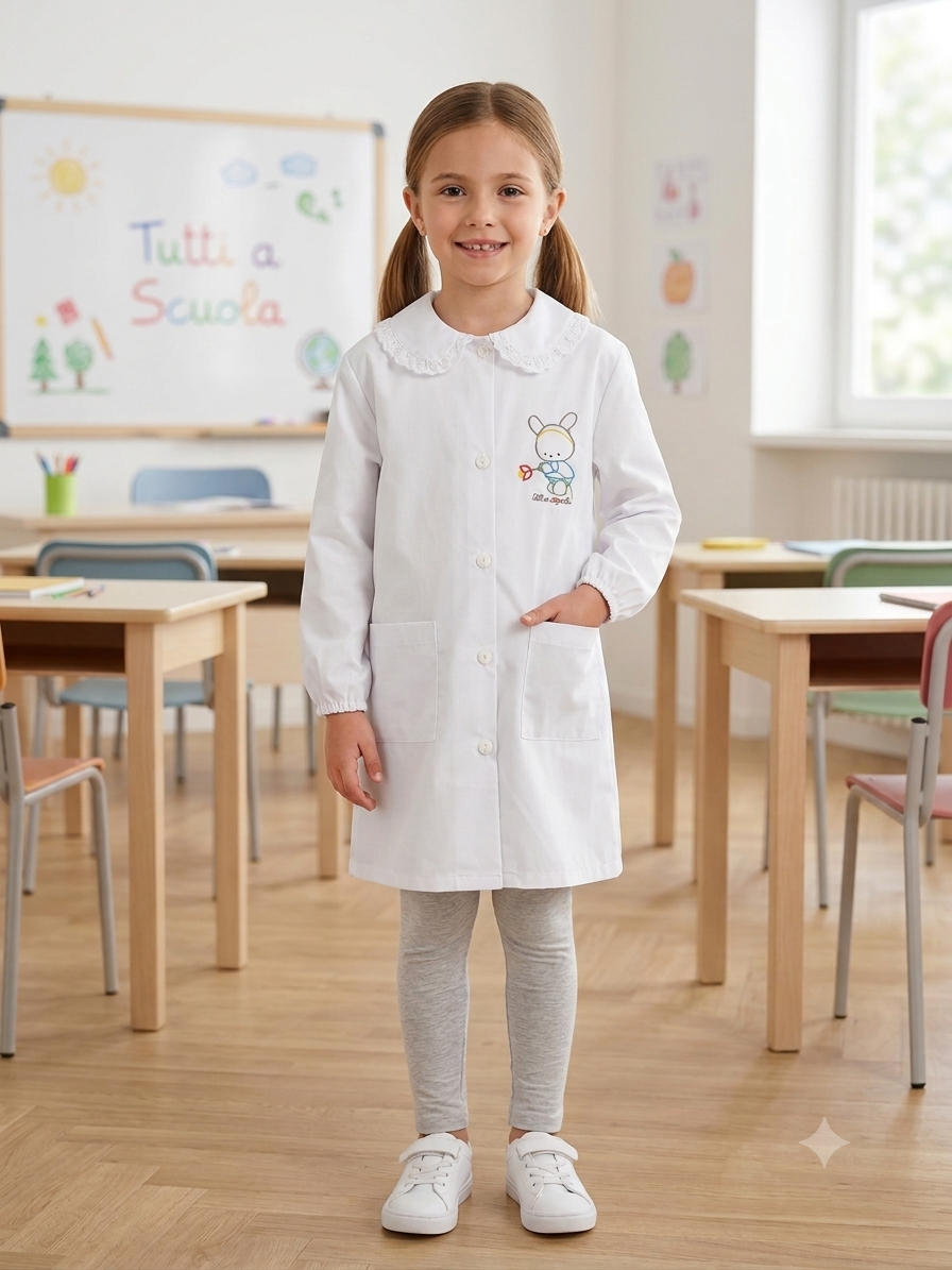 Grembiule Bianco Bambina Scuola Elementare - F08