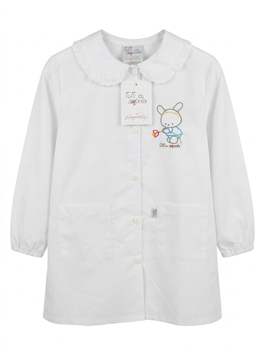Grembiule Bianco Bambina Scuola Elementare - F08