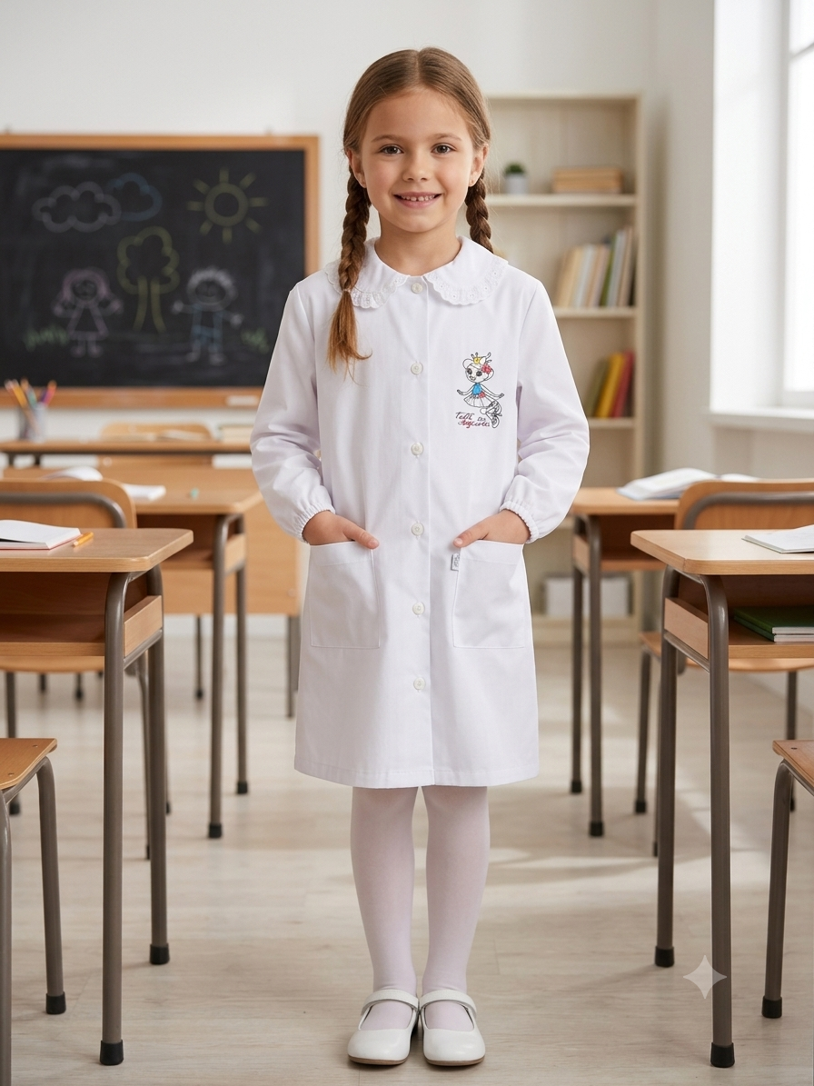 Grembiule Bianco Bambina Scuola Elementare - F09