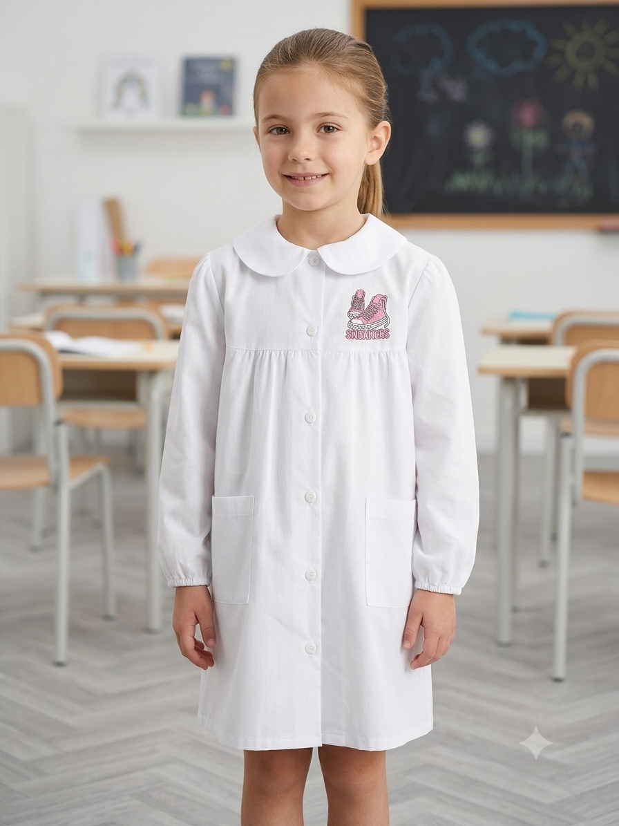 Grembiule Bianco Bambina Scuola Elementare - F12