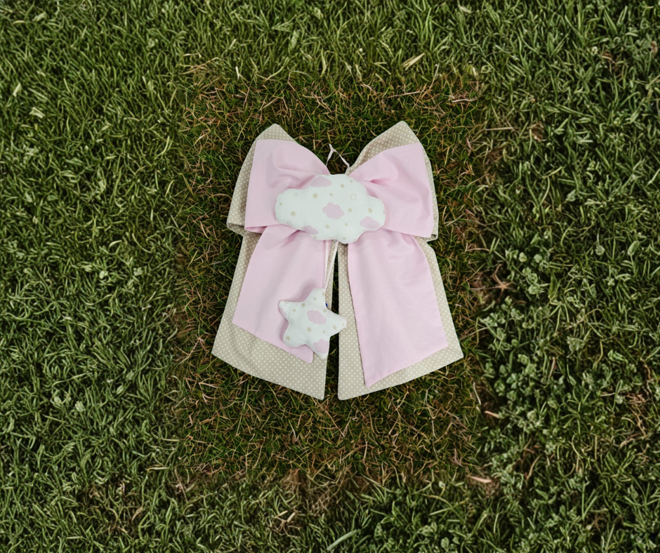 Fiocco Nascita “Nuvola Rosa dei Sogni” Personalizzabile con Ricamo